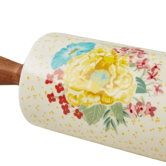 🆕The Pioneer Woman | Fancy Flourish Ceramic Rolling Pin, Acacia Wood Handles - Picture 4 of 7